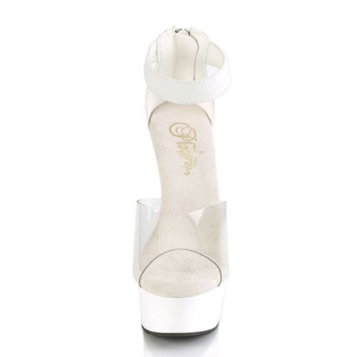Product image of Pleaser DELIGHT-624 Clear-White Elastic Band/White Matte 6 inch (15.2 cm) Heel 1 3/4 inch (4.5 cm) Platform Close Back Ankle Strap Sandal Back Zip Shoes