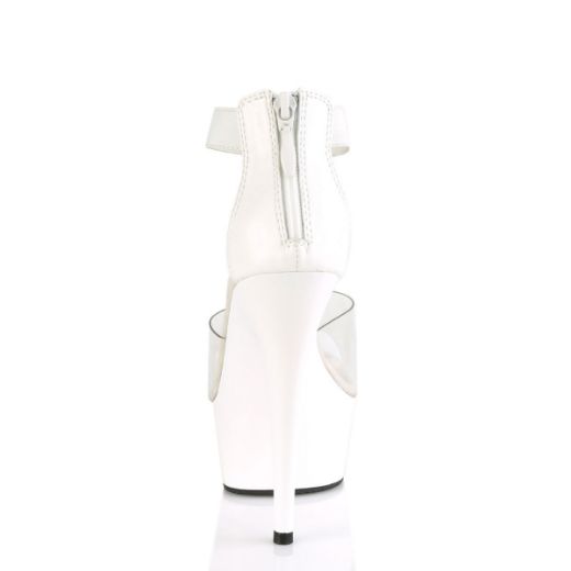 Product image of Pleaser DELIGHT-624 Clear-White Elastic Band/White Matte 6 inch (15.2 cm) Heel 1 3/4 inch (4.5 cm) Platform Close Back Ankle Strap Sandal Back Zip Shoes