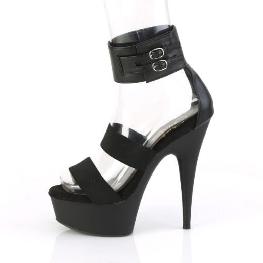Product image of Pleaser DELIGHT-672 Black Elastic-Faux Leather/Black Matte 6 inch (15.2 cm) Heel 1 3/4 inch (4.5 cm) Platform Close Back Ankle Strap Sandal Shoes