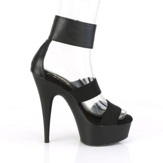 Product image of Pleaser DELIGHT-672 Black Elastic-Faux Leather/Black Matte 6 inch (15.2 cm) Heel 1 3/4 inch (4.5 cm) Platform Close Back Ankle Strap Sandal Shoes