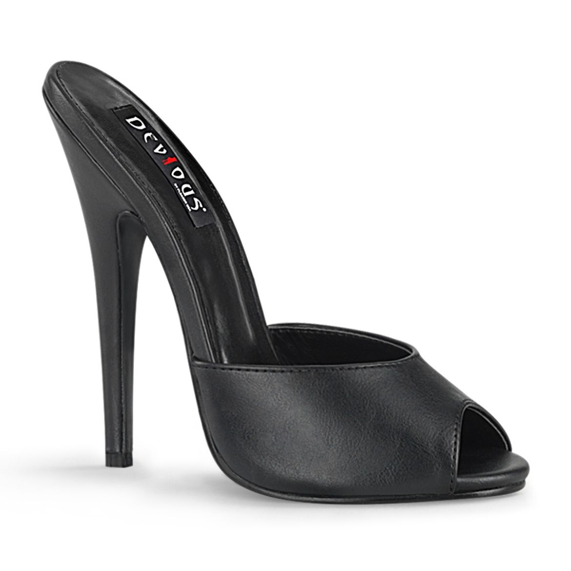 Product image of Devious DOMINA-101 Black Faux Leather 6 inch (15.2 cm) Peep Toe Slide Slide Mule Shoes