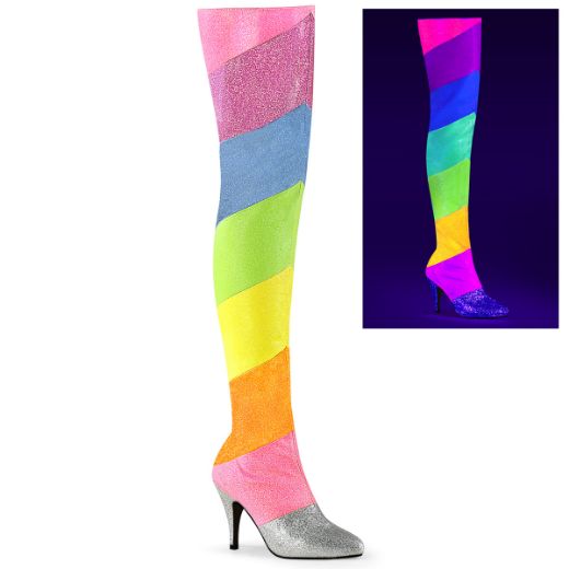 Product image of Pleaser Pink Label DREAM-3012RBG Multicolour-Rainbow Multicolour Glitter 4 inch (10.1 cm) Heel Thigh High Boot Side Zip