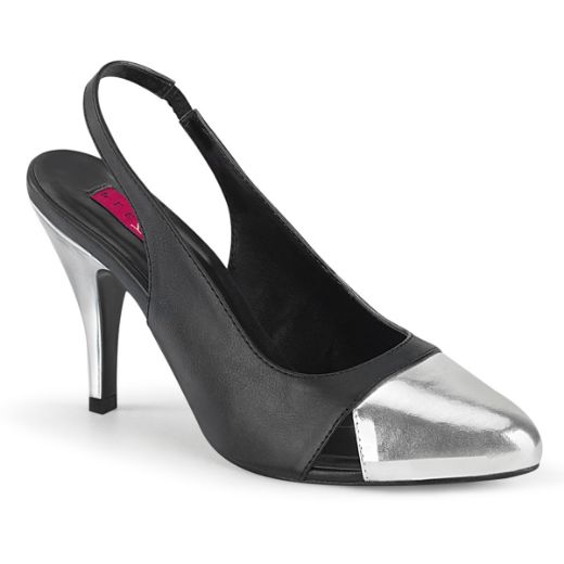 Product image of Pleaser Pink Label DREAM-405 Black Faux Leather-Silver Metallic Polyurethane (Pu) 4 inch (10.1 cm) Heel Sling Back Pump Court Pump Shoes