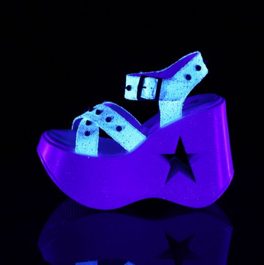 Product image of Demonia DYNAMITE-02 White Multicolour Glitter 5 inch Stars Cutout Platform Wedge Ankle Strap Sandal Shoes