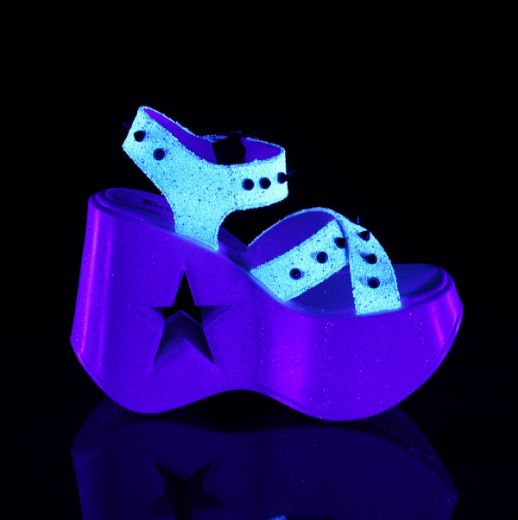 Product image of Demonia DYNAMITE-02 White Multicolour Glitter 5 inch Stars Cutout Platform Wedge Ankle Strap Sandal Shoes