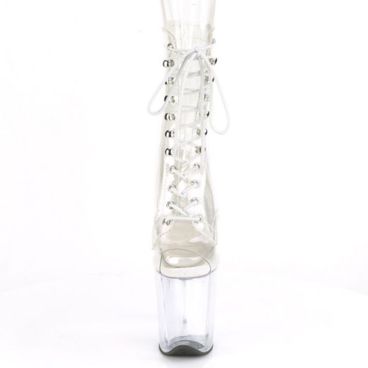 Product image of Pleaser FLAMINGO-1021C Clear/Clear 8 inch (20 cm) Heel 4 inch (10 cm) Platform Peep Toe Lace-Up Front Ankle Boot