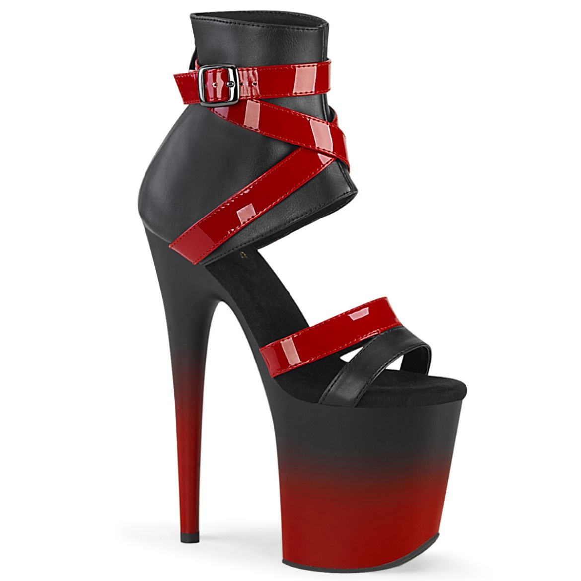 Product image of Pleaser FLAMINGO-800-15 Black Faux Leather-Red Patent/Black-Red Matte 8 inch (20 cm) Heel 4 inch (10 cm) Platform Two Tone Bootie Sandal Back Zip Shoes