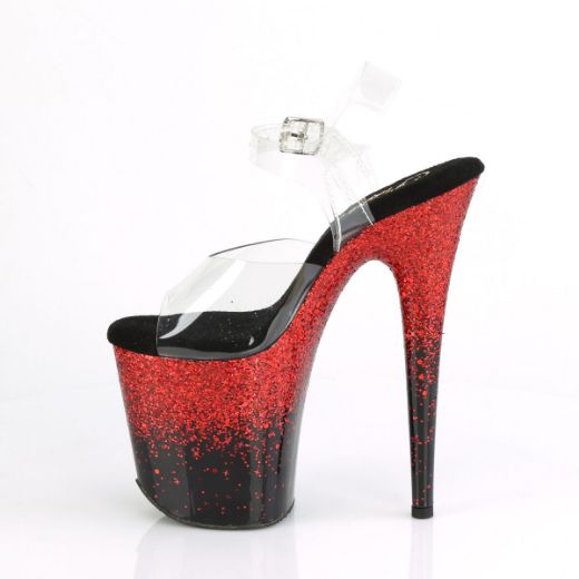 Product image of Pleaser FLAMINGO-808SS Clear/Black-Red Multicolour Glitter 8 inch (20 cm) Heel 4 inch (10 cm) Platform Ankle Strap Sandal Shoes