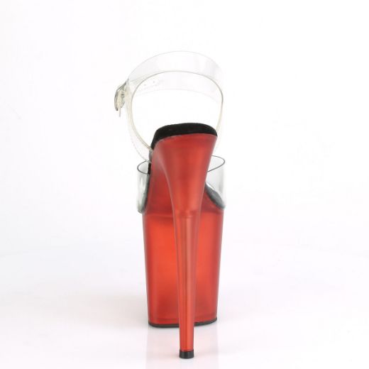 Product image of Pleaser FLAMINGO-808T Clear/Frosted Red 8 inch (20 cm) Heel 4 inch (10 cm) Tinted Platform Ankle Strap Sandal Shoes
