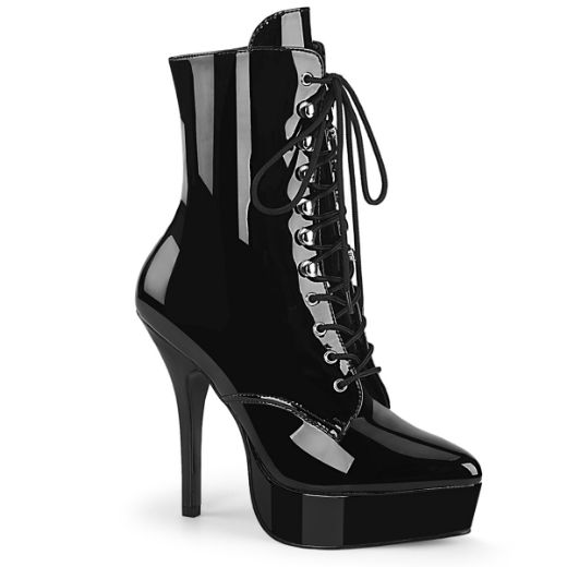 Product image of Devious INDULGE-1020 Black Patent 5 1/4 inch (13.3 cm) Heel 1 1/4 inch (3.2 cm) Platform Lace-Up Front Ankle Boot Side Zip