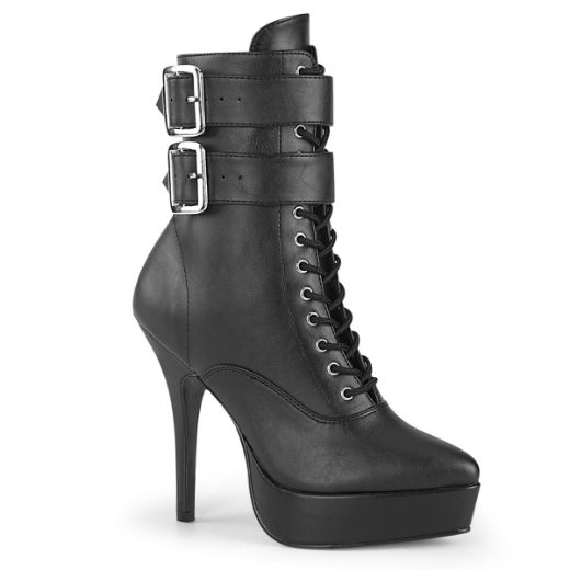 Product image of Devious INDULGE-1026 Black Faux Leather 5 1/4 inch (13.3 cm) Heel 1 1/4 inch (3.2 cm) Platform Lace-Up Front Ankle Boot Side Zip