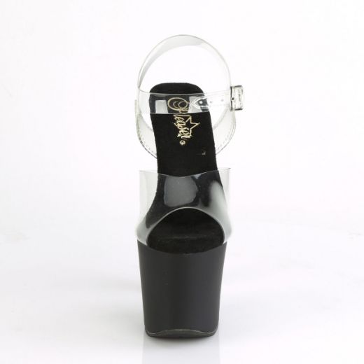 Product image of Pleaser IRONGRIP-708 Clear/Black Matte-Silver Brushed 7 inch (17.8 cm) Brass Knuckle Heel 3 1/4 inch (8.3 cm) Platform Ankle Strap Sandal Shoes