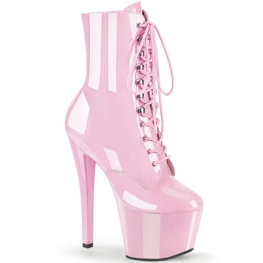 Product image of Pleaser SKY-1020 Baby Pink Patent/Baby Pink 7 inch (17.8 cm) Heel 2 3/4 inch (7 cm) Platform Lace-Up Front Ankle Boot Side Zip