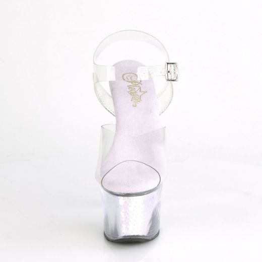 Product image of Pleaser SKY-308MC Clear/Lavender Holographic Inserts 7 inch (17.8 cm) Heel 2 3/4 inch (7 cm) Platform Ankle Strap Sandal