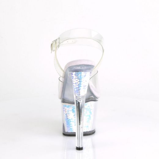 Product image of Pleaser SKY-308MC Clear/Lavender Holographic Inserts 7 inch (17.8 cm) Heel 2 3/4 inch (7 cm) Platform Ankle Strap Sandal