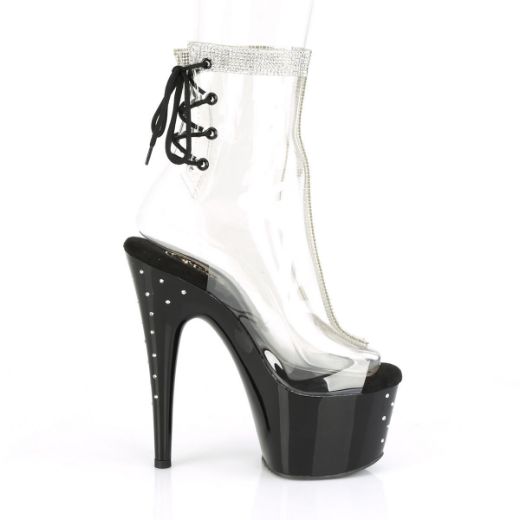 Product image of Pleaser STARDUST-1018C-2RS Clear/Black 7 inch (17.8 cm) Heel 2 3/4 inch (7 cm) Platform Open Toe/Heel Ankle Boot With Rhinestones