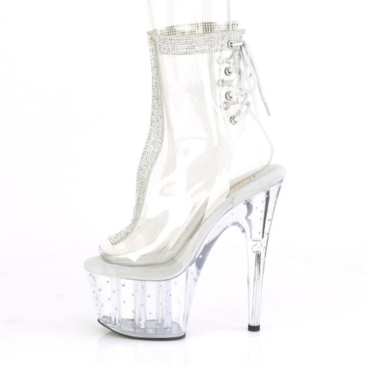 Product image of Pleaser STARDUST-1018C-2RS Clear/Clear 7 inch (17.8 cm) Heel 2 3/4 inch (7 cm) Platform Open Toe/Heel Ankle Boot With Rhinestones
