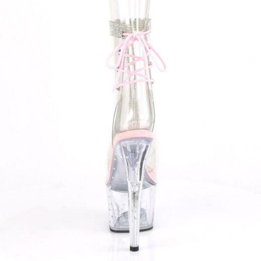 Product image of Pleaser STARDUST-1018C-2RS Clear-Baby Pink/Clear 7 inch (17.8 cm) Heel 2 3/4 inch (7 cm) Platform Open Toe/Heel Ankle Boot With Rhinestones