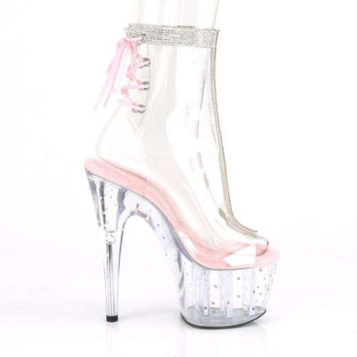 Product image of Pleaser STARDUST-1018C-2RS Clear-Baby Pink/Clear 7 inch (17.8 cm) Heel 2 3/4 inch (7 cm) Platform Open Toe/Heel Ankle Boot With Rhinestones
