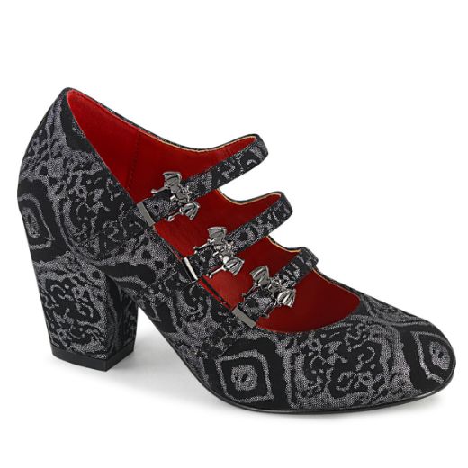 Product image of Demonia VIVIKA-38 Black-Silver Faux Faux Suede Faux Leather 3 inch (7.6 cm) Block Heel Round Toe Maryjane