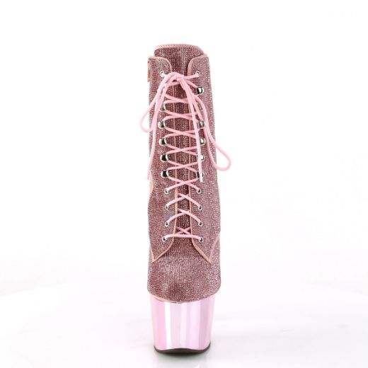 Image of Pleaser ADORE-1020CHRS B. Pink RS/B. Pink Chrome 7 Inch Heel  2 3/4 Inch PF RS Embellished Ankle Boot Side Zip