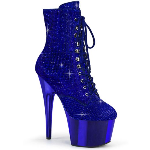 Image of Pleaser ADORE-1020CHRS Royal Blue RS/Royal Blue Chrome 7 Inch Heel  2 3/4 Inch PF RS Embellished Ankle Boot Side Zip