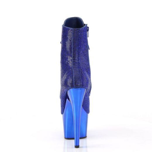 Image of Pleaser ADORE-1020CHRS Royal Blue RS/Royal Blue Chrome 7 Inch Heel  2 3/4 Inch PF RS Embellished Ankle Boot Side Zip