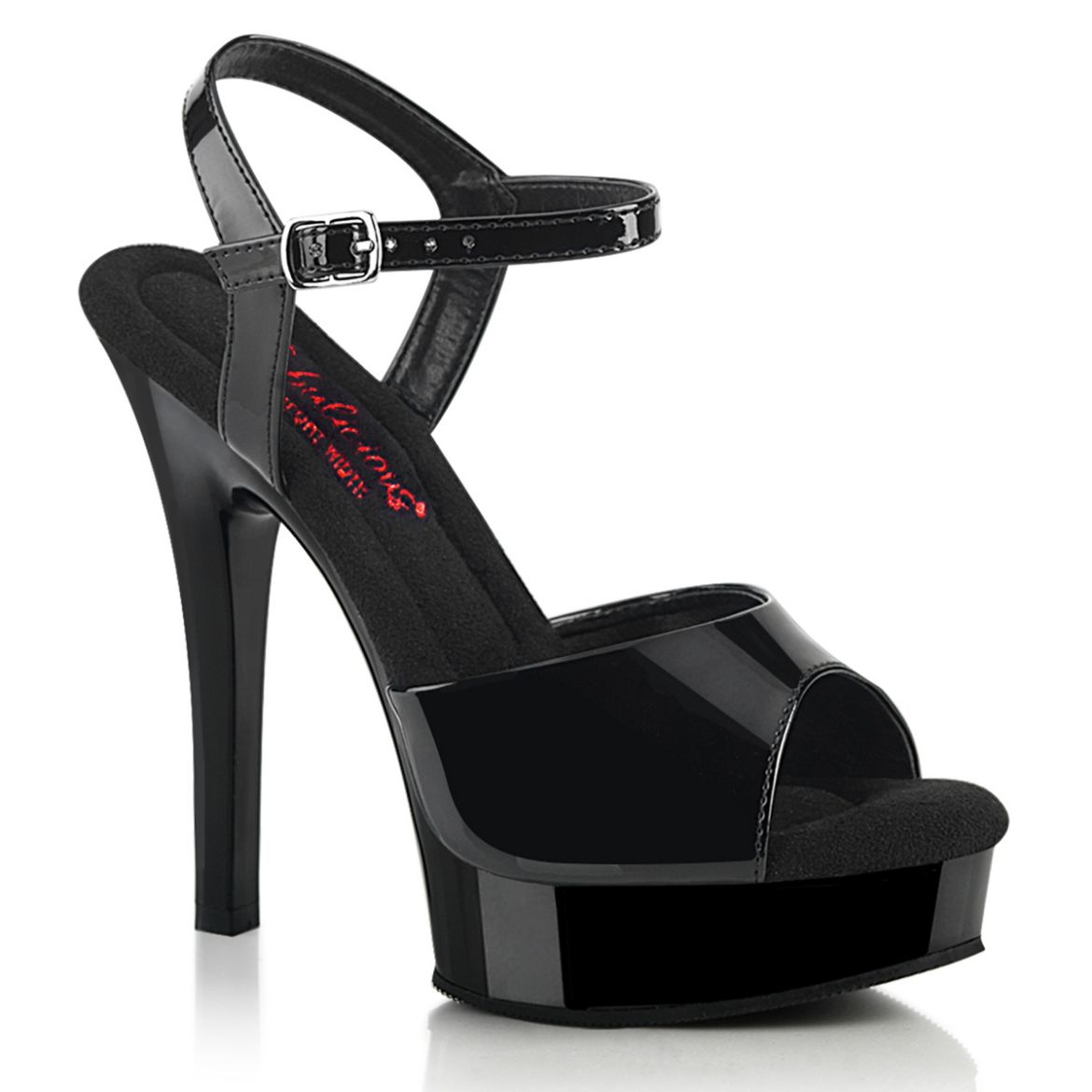 Image of Fabulicious MAJESTY-509 Blk Pat/Blk 5 Inch Heel 7/8 Inch PF Ankle Strap Sandal