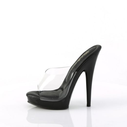Image of Fabulicious SULTRY-601 Clr/Blk 6 Inch Heel 1 Inch PF Peep Toe Slide