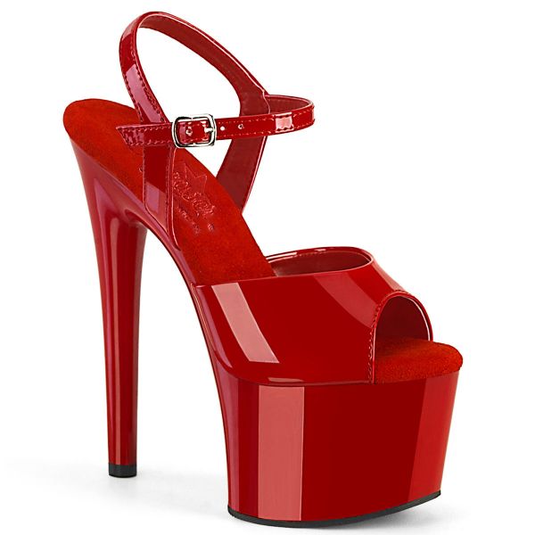 Image of Pleaser PASSION-709 Red Pat/Red 7 Inch Heel 2 3/4 Inch PF Ankle Strap Sandal