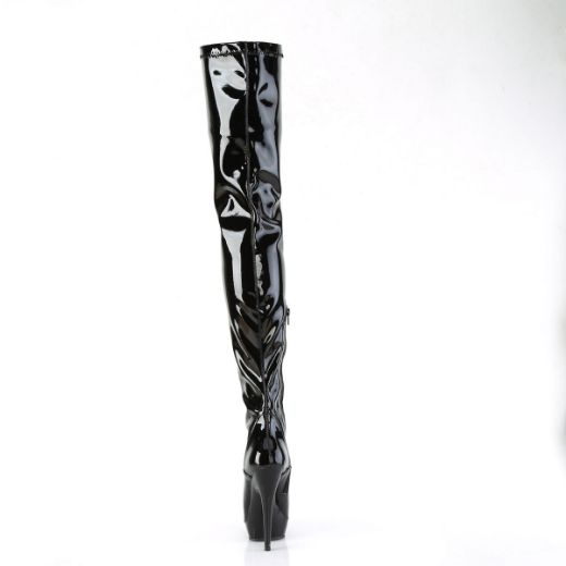 Image of Fabulicious SULTRY-4000 Blk Stretch Pat/Blk 6 Inch Heel 1 Inch PF Stretch Crotch Boot Side Zip