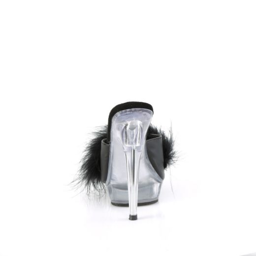 Image of Fabulicious SULTRY-601F Blk Pu-Marabou Fur/Clr 6 Inch Heel 1 Inch PF Marabou Slipper