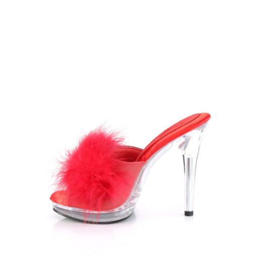 Image of Fabulicious GLORY-501F-8 Red Faux Leather-Fur/Clr 5 Inch Heel 3/4 Inch PF Marabou Slipper