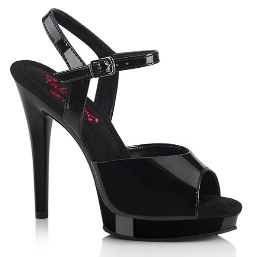 Image of Fabulicious GLORY-509 Blk Pat/Blk 5 Inch Heel 3/4 Inch PF Ankle Strap Sandal