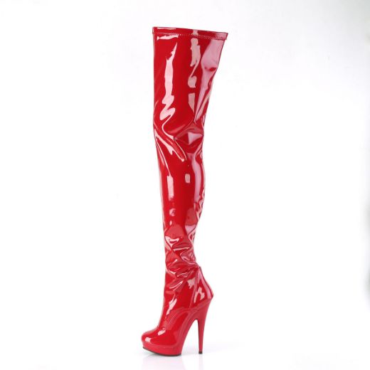 Image of Fabulicious SULTRY-4000 Red Stretch Pat/Red 6 Inch Heel 1 Inch PF Stretch Crotch Boot Side Zip