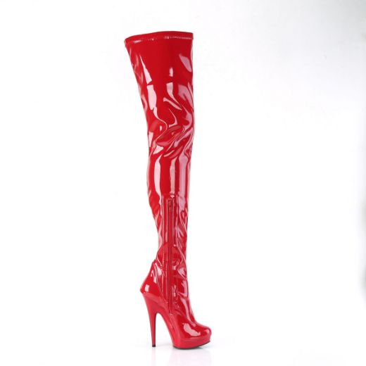 Image of Fabulicious SULTRY-4000 Red Stretch Pat/Red 6 Inch Heel 1 Inch PF Stretch Crotch Boot Side Zip