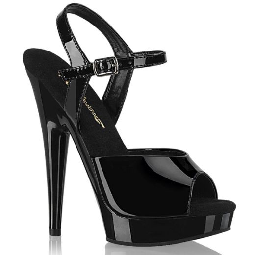 Image of Fabulicious SULTRY-609 Blk Pat/Blk 6 Inch Heel 1 Inch PF Ankle Strap Sandal