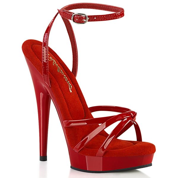 Image of Fabulicious SULTRY-638 Red Pat/Red 6 Inch Heel 1 Inch PF Wrap Around Knotted Strap Sandal