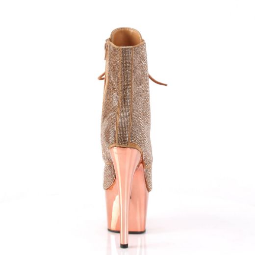 Image of Pleaser ADORE-1020CHRS Rose Gold RS/Rose Gold Chrome 7 Inch Heel  2 3/4 Inch PF RS Embellished Ankle Boot Side Zip