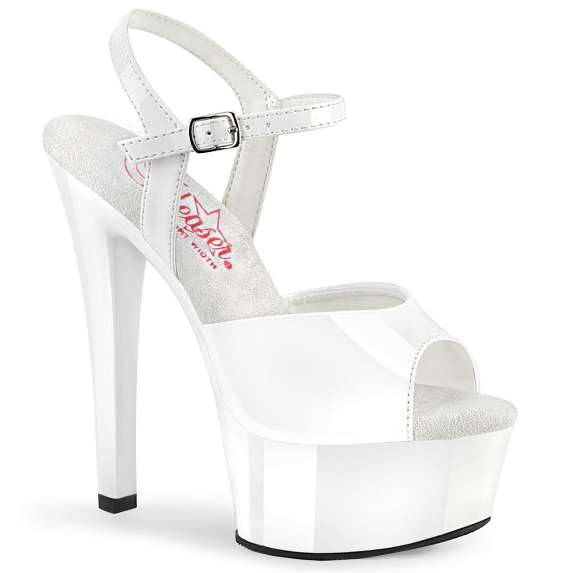 Image of Pleaser GLEAM-609 Wht Pat/Wht 6 Inch Heel 1 3/4 Inch PF Ankle Strap Sandal