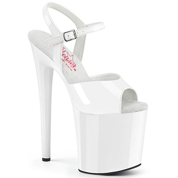 Image of Pleaser NAUGHTY-809 Wht Pat/Wht 8 Inch Heel 4 Inch PF Ankle Strap Sandal