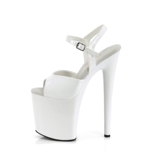 Image of Pleaser NAUGHTY-809 Wht Pat/Wht 8 Inch Heel 4 Inch PF Ankle Strap Sandal