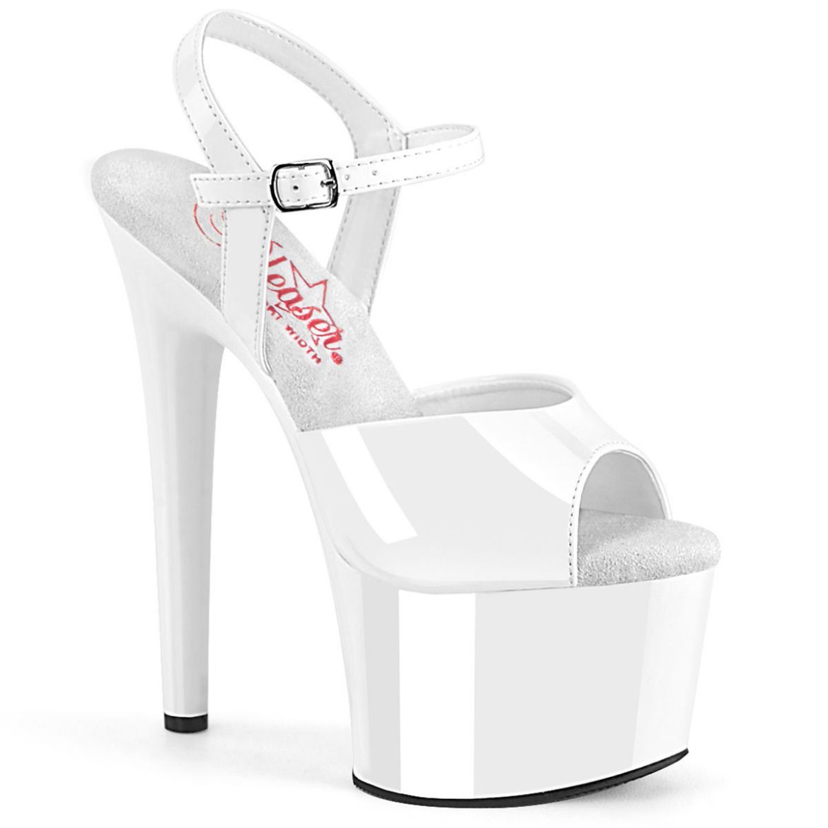 Image of Pleaser PASSION-709 Wht Pat/Wht 7 Inch Heel 2 3/4 Inch PF Ankle Strap Sandal