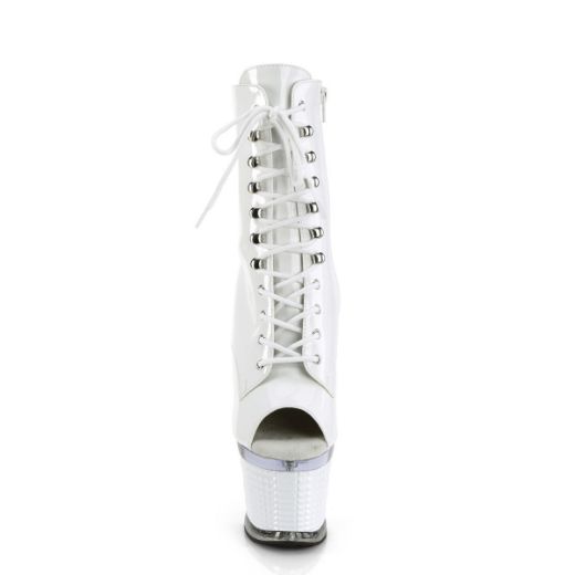 Image of Pleaser SPECTATOR-1021 Wht Pat/Clr-Wht 7 Inch Heel 3 Inch Textured PF Peep Toe Ankle Boot Side Zip
