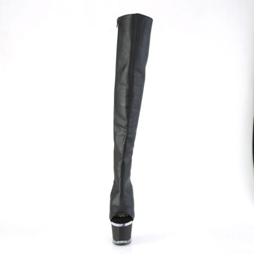 Image of Pleaser SPECTATOR-3019 Blk Faux Leather/Clr-Blk Matte 7 Inch Heel 3 Inch Textured PF Over-The-Knee Boot Side Zip