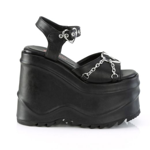 Image of Demonia WAVE-09 Blk Vegan Leather 6 Inch Wedge PF Ankle Strap Sandal