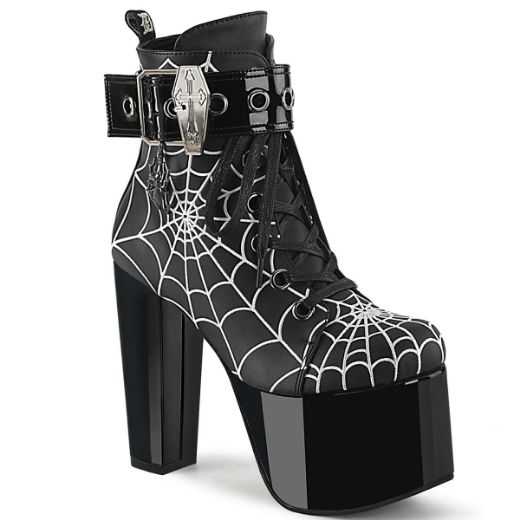 Image of Demonia TORMENT-51 Blk Vegan Leather 5 1/2 Inch Heel 3 Inch PF Lace-Up Ankle Boot Side Zip