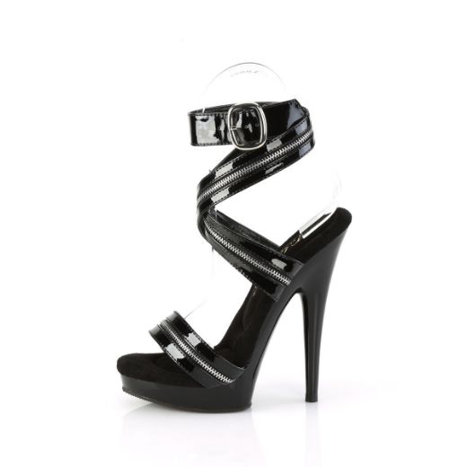 Image of Fabulicious SULTRY-619 Blk Pat/Blk 6 Inch Heel 1 Inch PF Zipper-Inlaid Wrap-Around Sandal