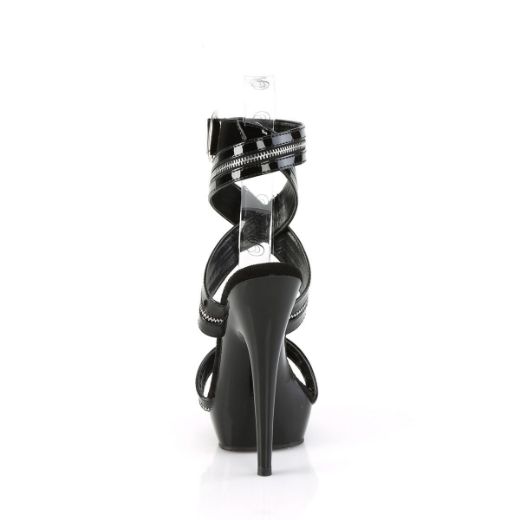Image of Fabulicious SULTRY-619 Blk Pat/Blk 6 Inch Heel 1 Inch PF Zipper-Inlaid Wrap-Around Sandal
