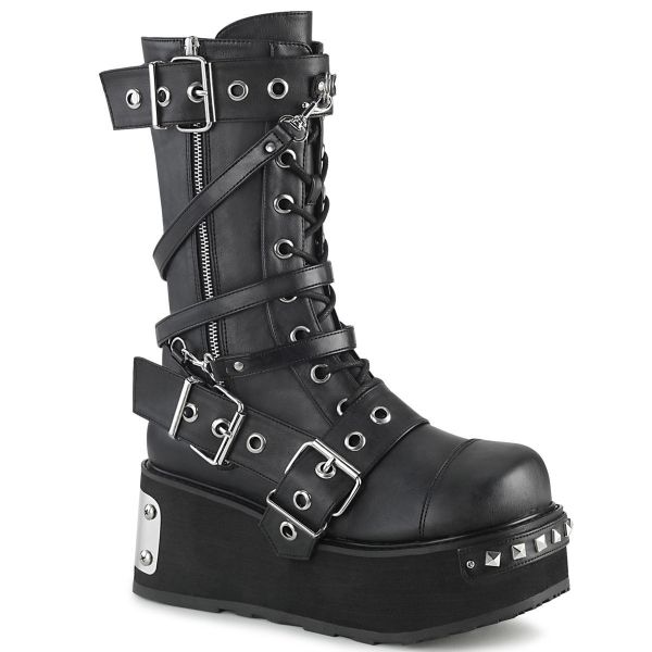 Sky High Shoes Premium Alternative Footwear Retailer Uk Demonia Trashville 250 Blk Vegan Leather 3 1 4 Inch Pf Mid Calf Boot W Wrap Around Straps Outside Zip